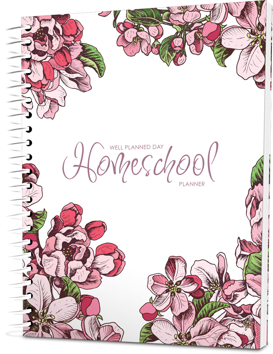 Custom Homeschool Portrait Planner - Apple Blossom White Background - Unbound 3 Hole Punch