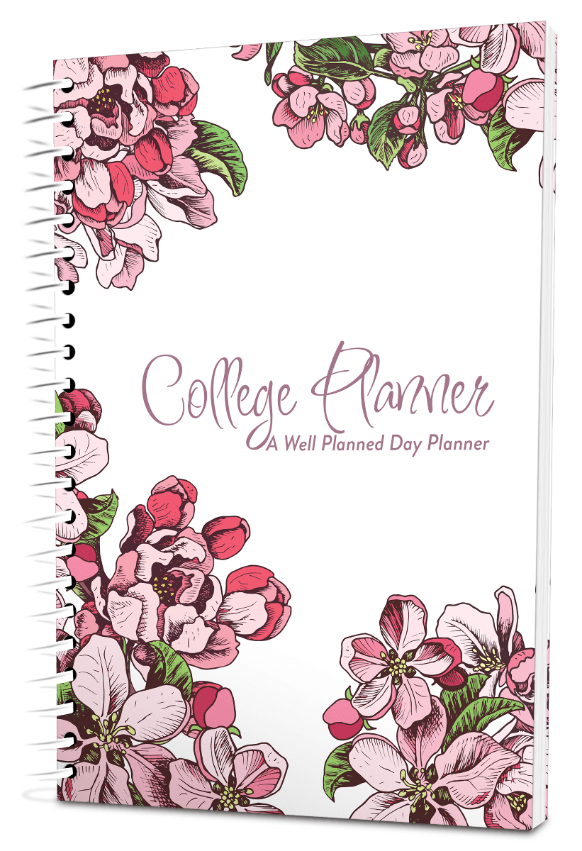Custom College Digest Planner -  Apple Blossom White Background - Spiral