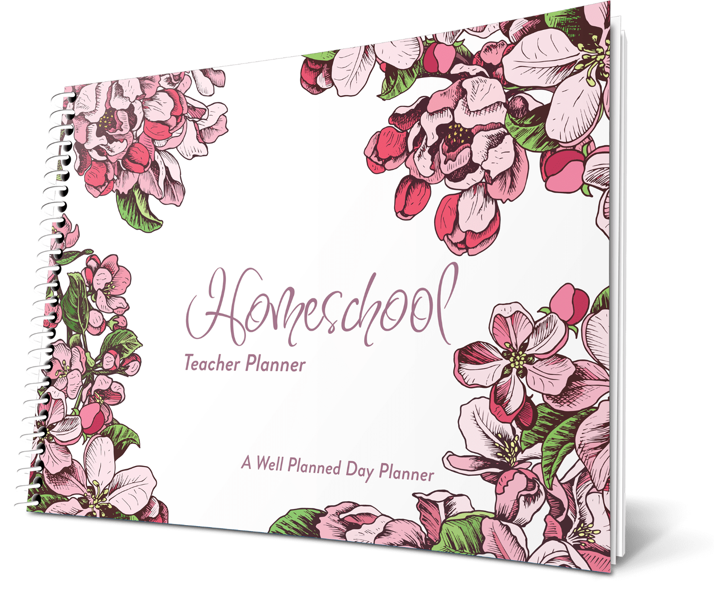 Custom Homeschool Landscape Planner - Apple Blossom White Background - Unbound 3 Hole Punch