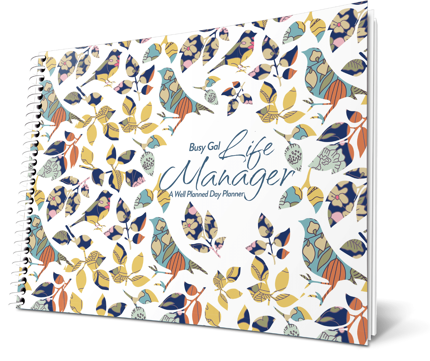 Custom Busy Gal Landscape Planner - Applique White Background - Expanded Coil