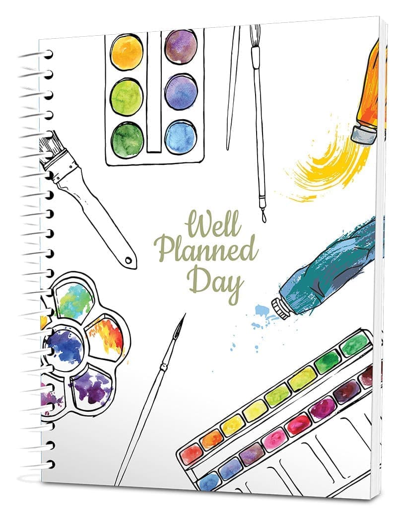 Custom Homeschool Portrait Planner -  Arts and Crafts White Background - Spiral