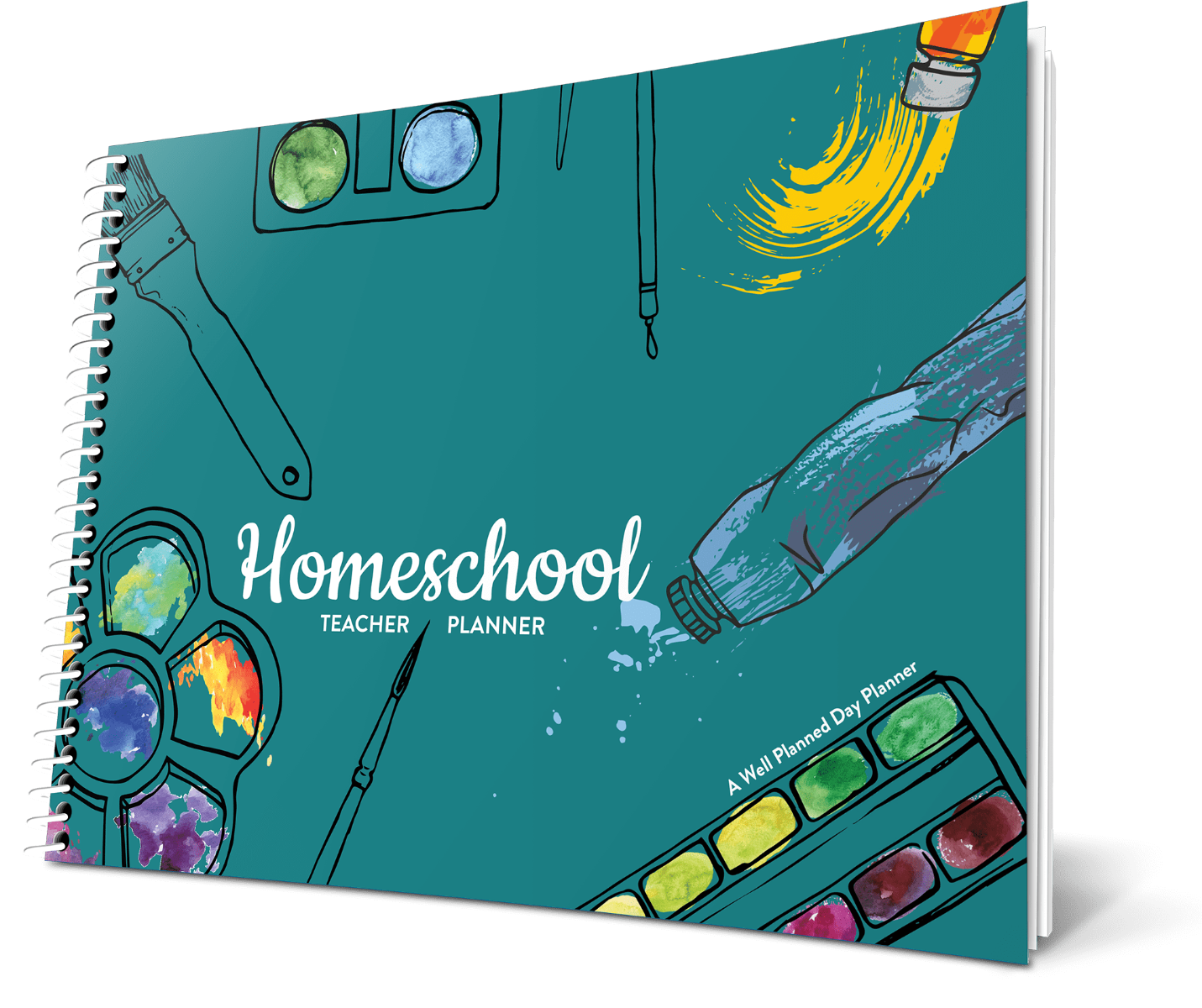 Custom Homeschool Landscape Planner -  Arts and Crafts Color Background - Spiral