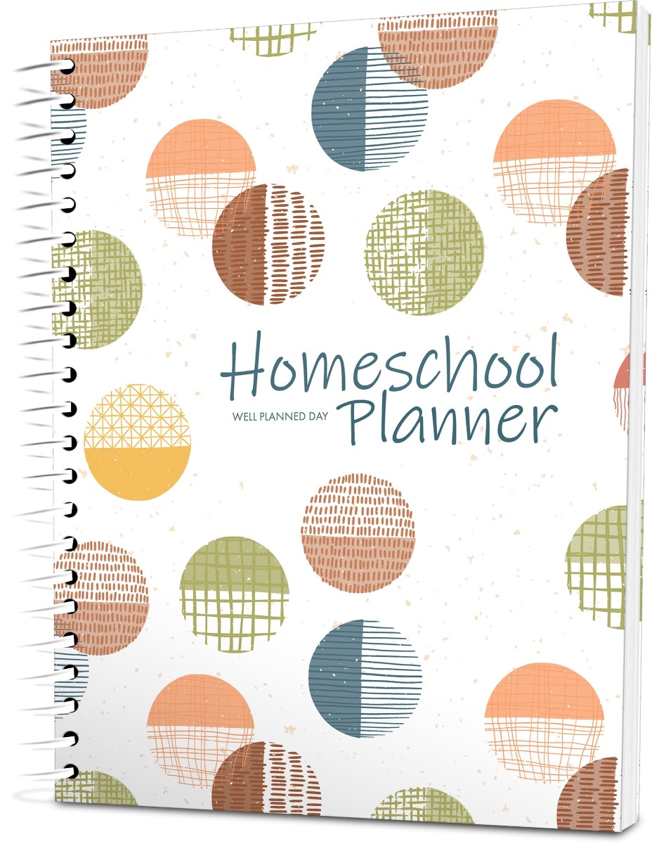 Custom Homeschool Portrait Planner - Circles White Background - Spiral