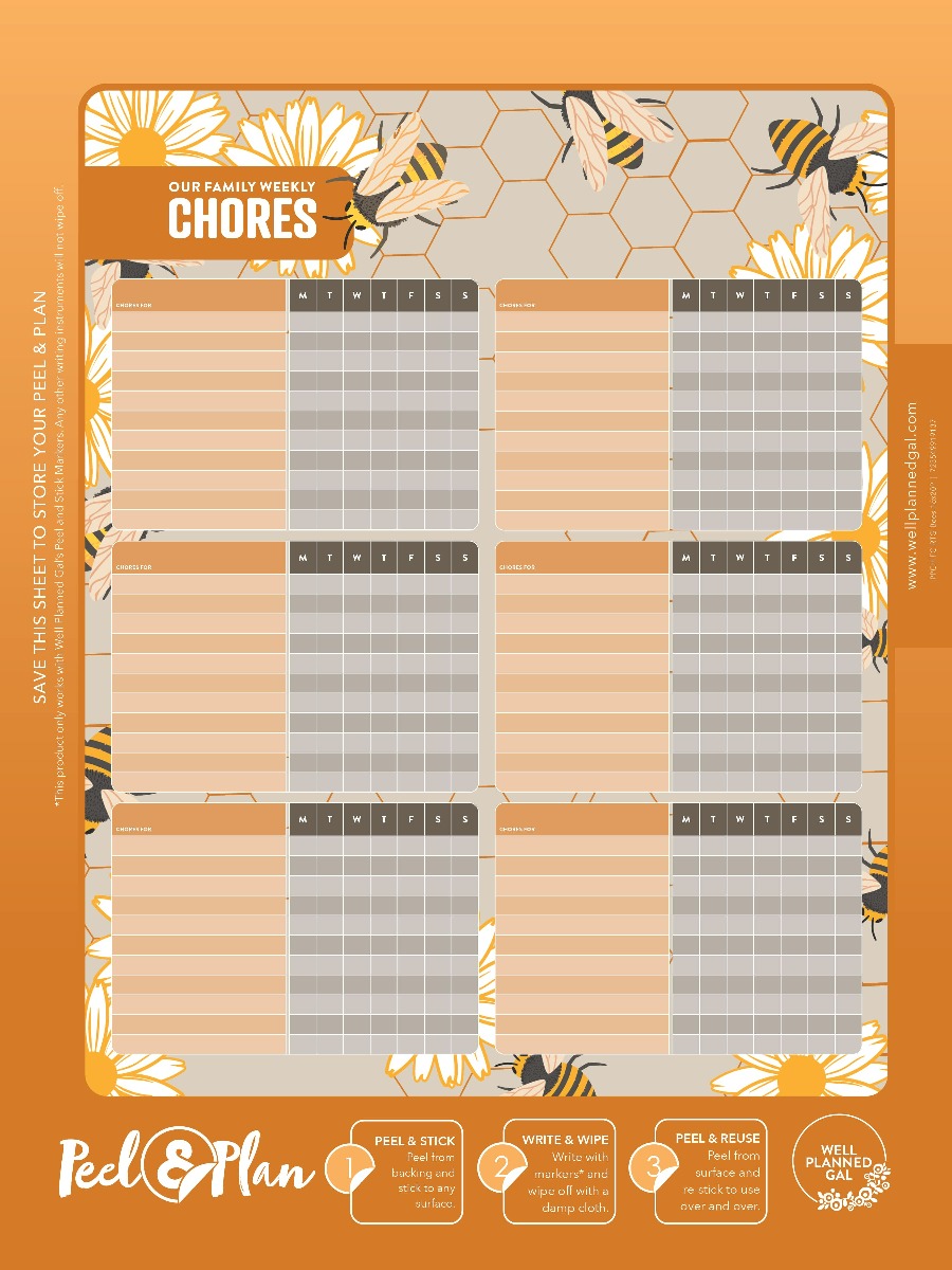 Ready to Go Chores, Family  (Space for 6), Bees, 16x20P