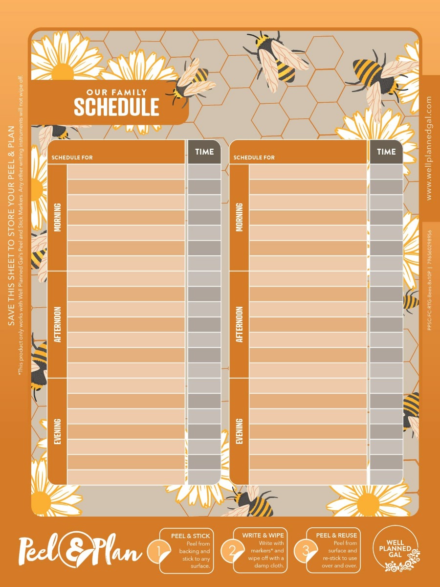 Ready to Go Schedule with Markers, Family (Space for 2), Bees, 8x10P