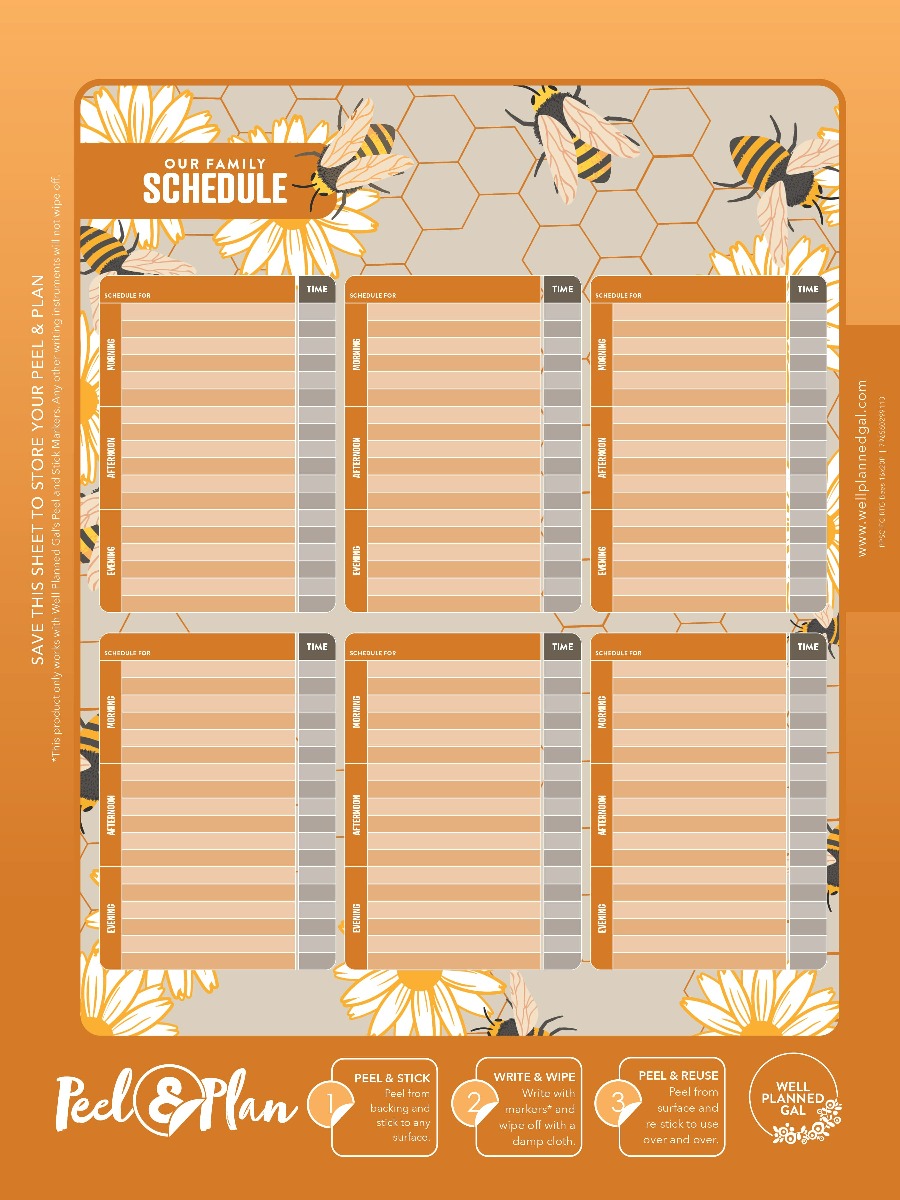 Ready to Go Schedule with Markers, Family (Space for 6), Bees, 16x20P