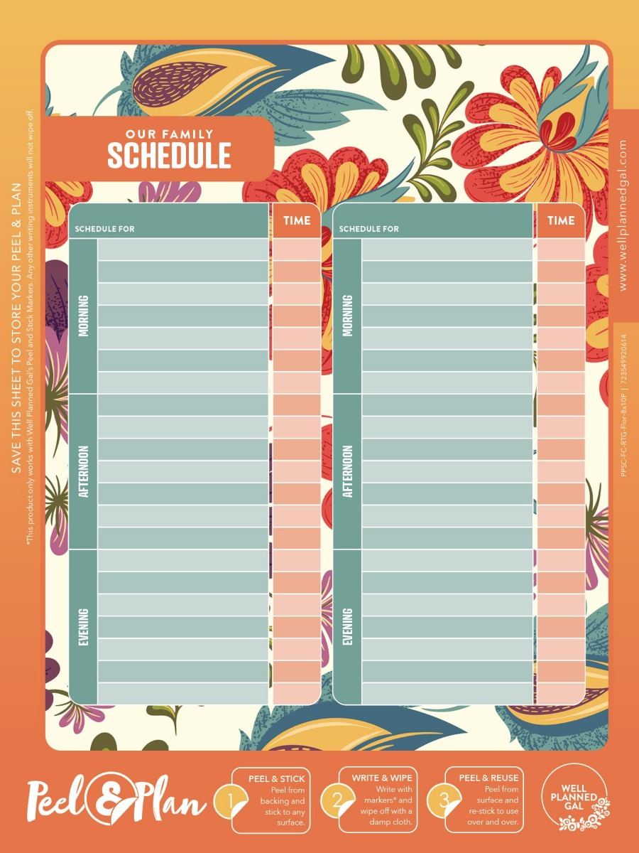 Ready to Go Schedule with Markers, Family (Space for 2), Floral, 8x10P