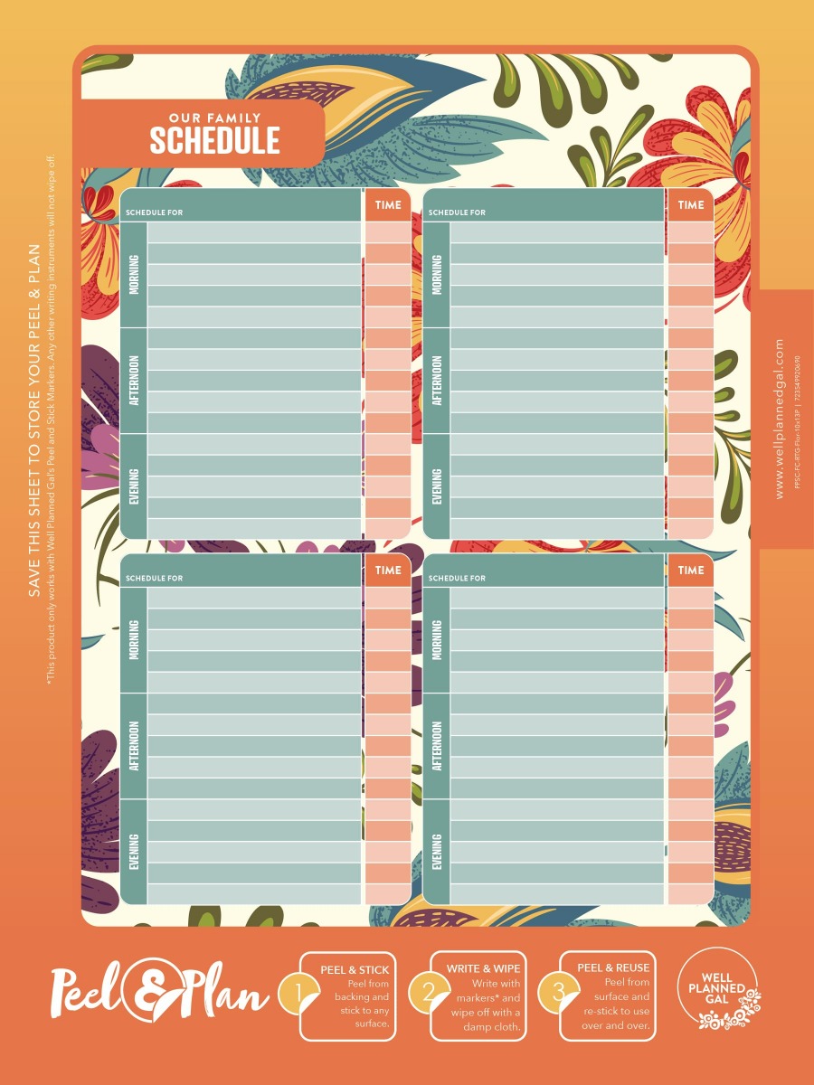 Ready to Go Schedule, Family (Space for 4), Floral, 10x13P