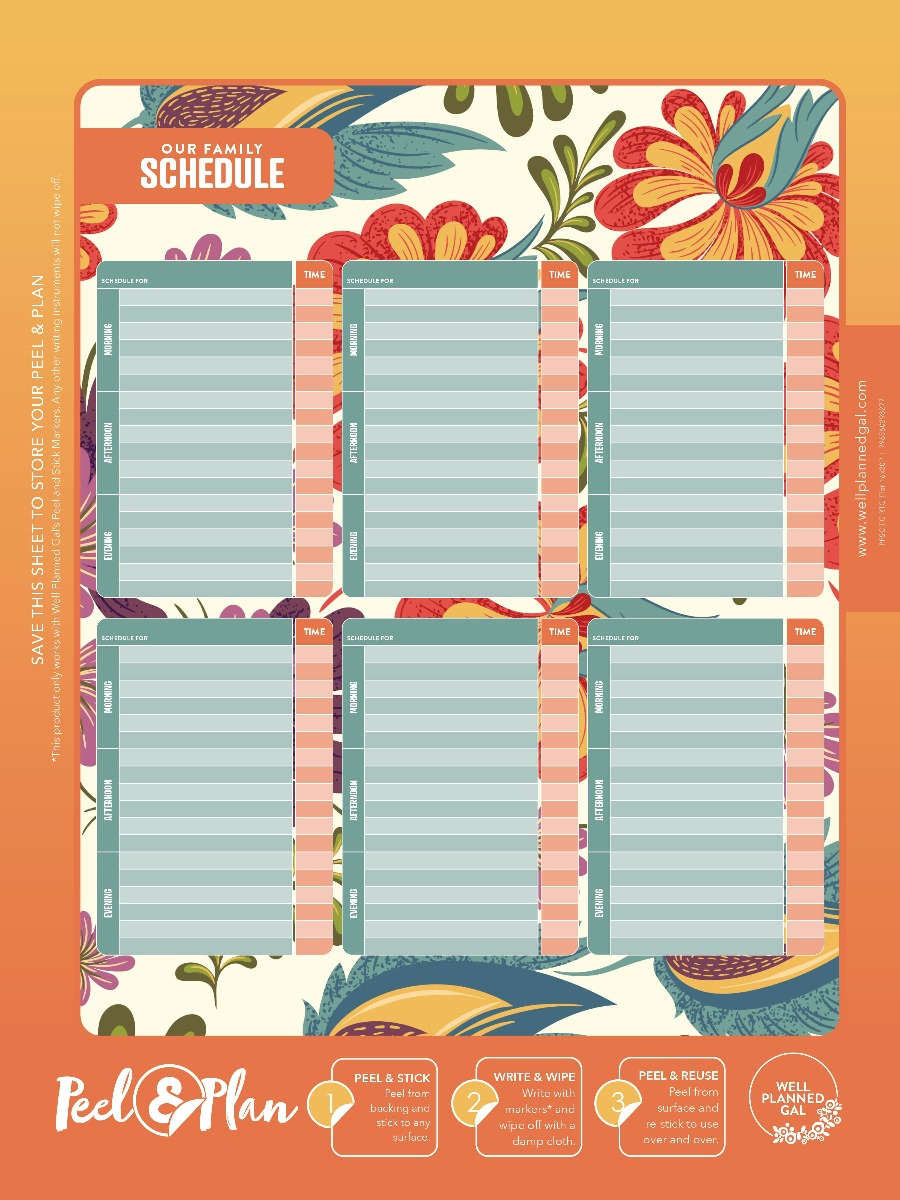 Ready to Go Schedule with Markers, Family (Space for 6), Floral, 16x20P