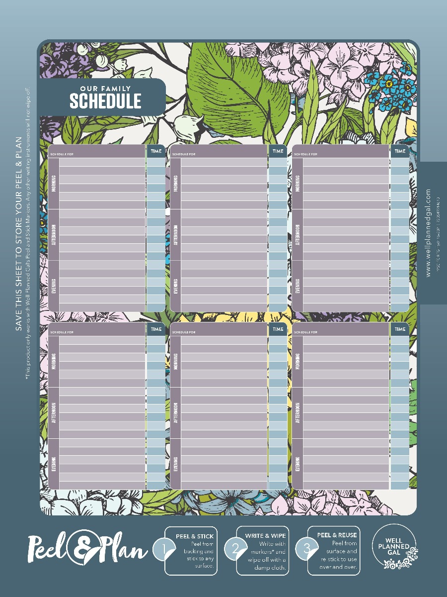 Ready to Go Schedule with Markers, Family (Space for 6), Hydrangea, 16x20P