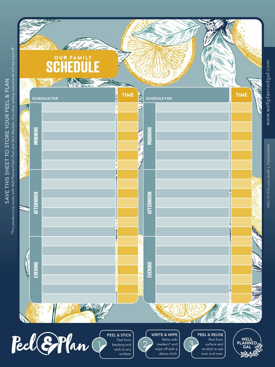 Ready to Go Schedule with Markers, Family (Space for 2), Lemon, 8x10P