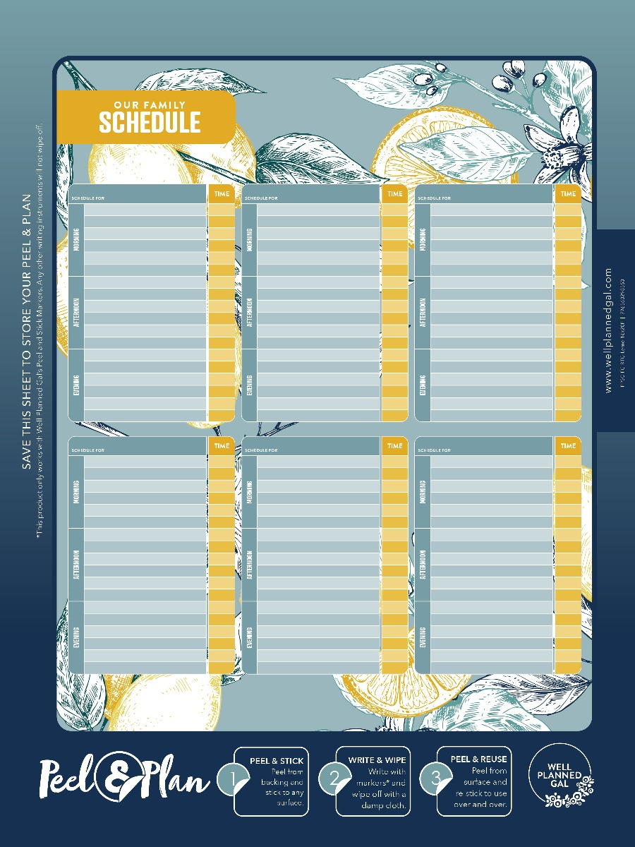 Ready to Go Schedule with Markers, Family (Space for 6), Lemon, 16x20P