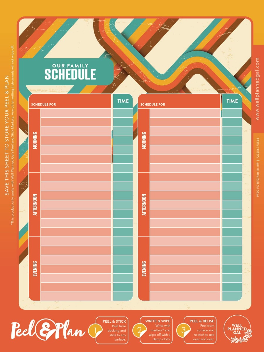 Ready to Go Schedule with Markers, Family (Space for 2), Retro, 8x10P