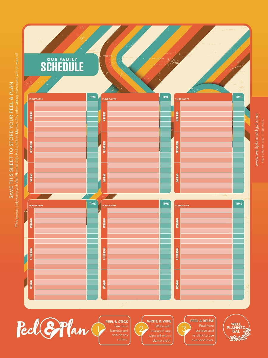 Ready to Go Schedule with Markers, Family (Space for 6), Retro, 16x20P