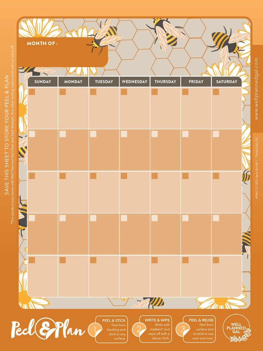 Ready to Go Wall Calendar with Markers, Family, Bees, 8x10P