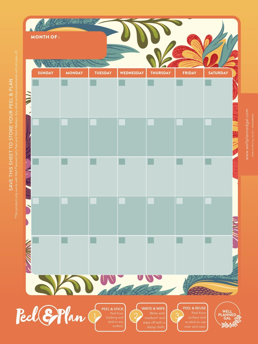 Ready to Go Wall Calendar with Markers, Family, Floral, 10x13P
