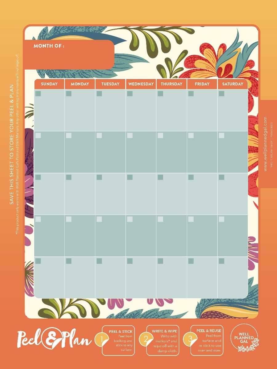 Ready to Go Wall Calendar with Markers, Family, Floral, 16x20P
