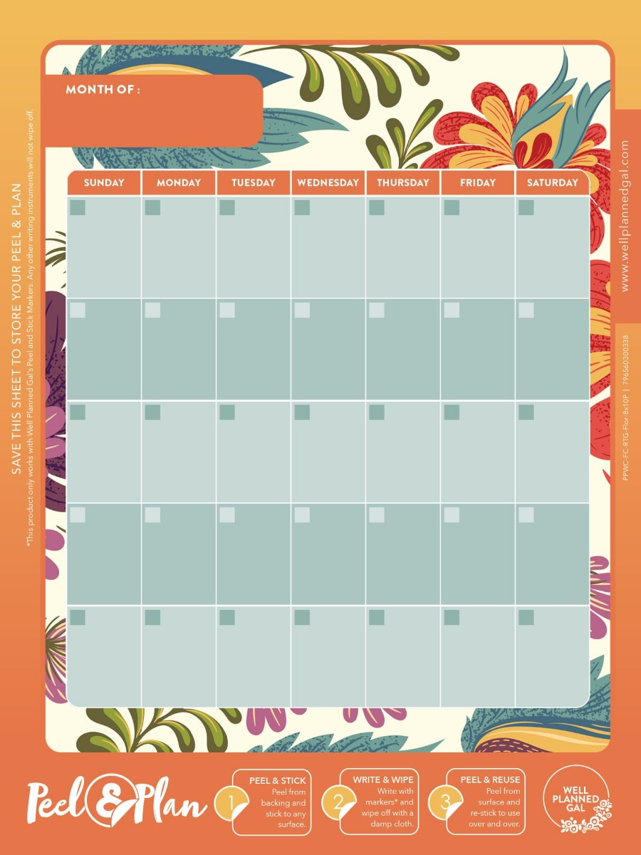 Ready to Go Wall Calendar with Markers, Family, Floral, 8x10P
