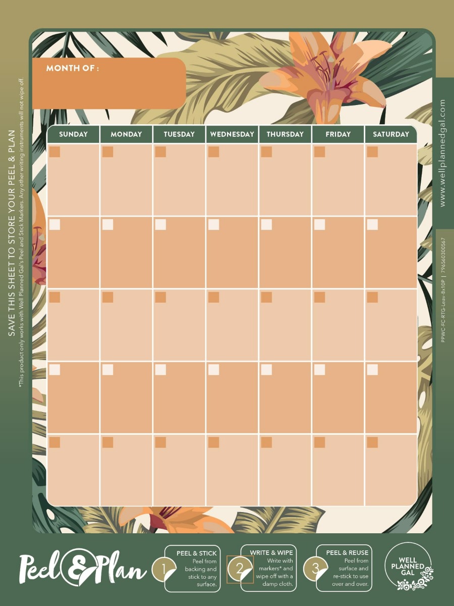 Ready to Go Wall Calendar with Markers, Family, Leaves, 8x10P