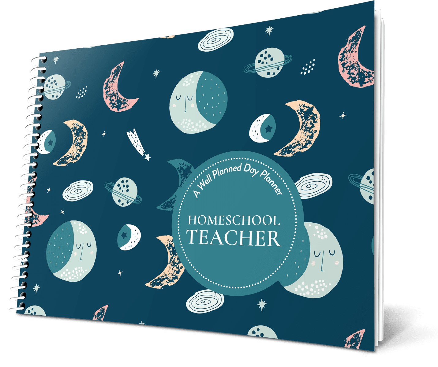 Custom Homeschool Landscape Planner - Goodnight Moon and Stars Color Background - Expanded Coil