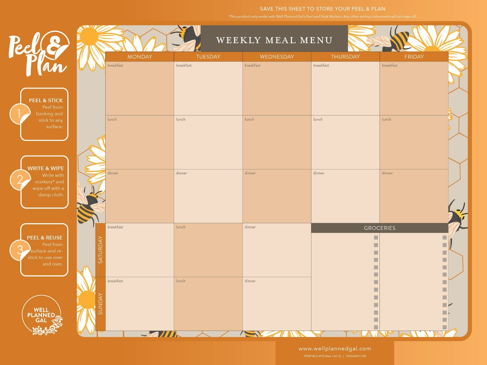 Breakfast, Lunch, Dinner Meal Plan, Bees, 13x10L