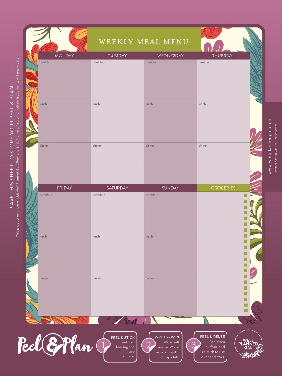 Ready to Go Breakfast, Lunch, Dinner Meal Plan with Markers, Floral, 10x13P