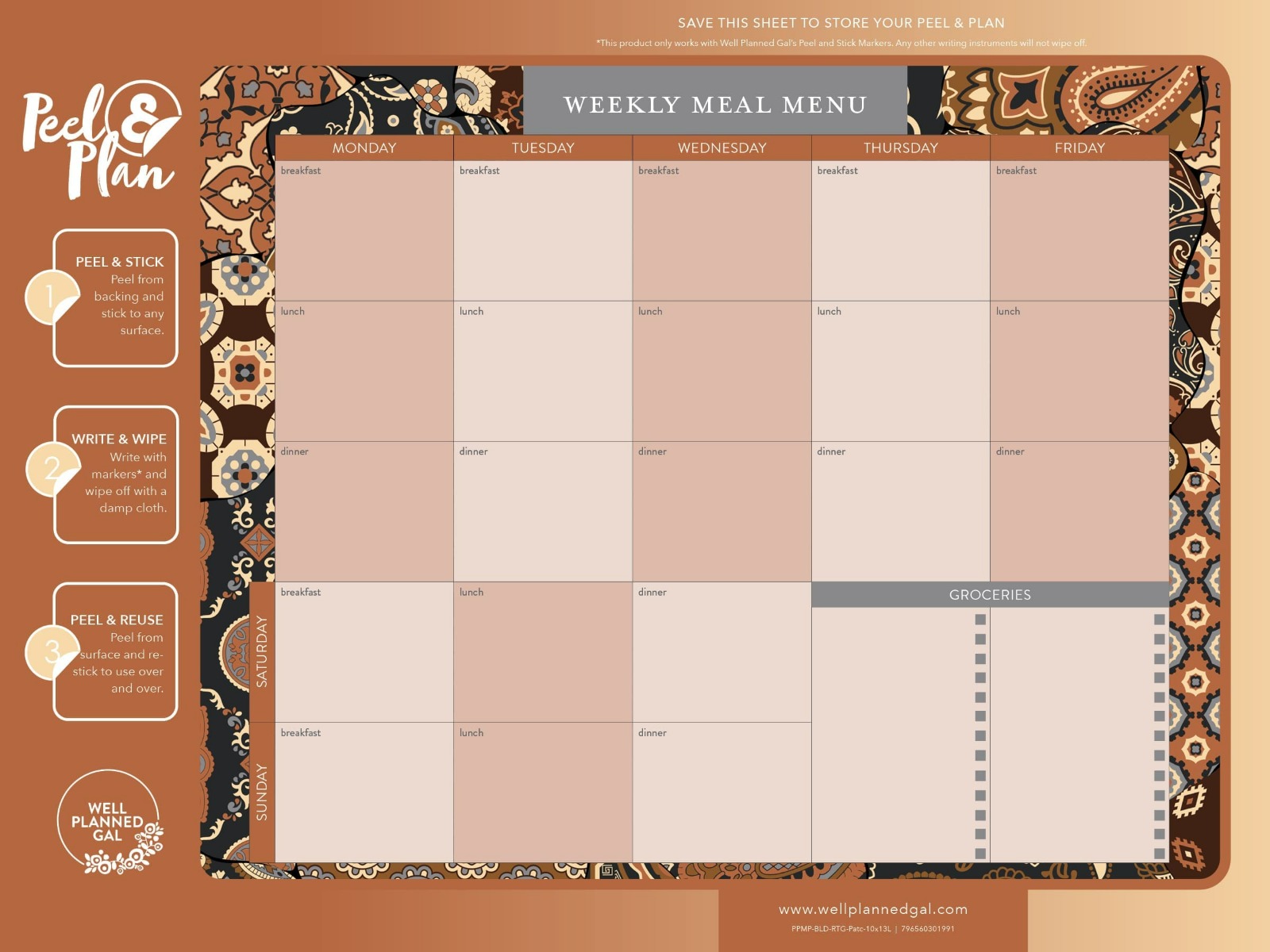 Breakfast, Lunch, Dinner Meal Plan, Patchwork, 13x10L