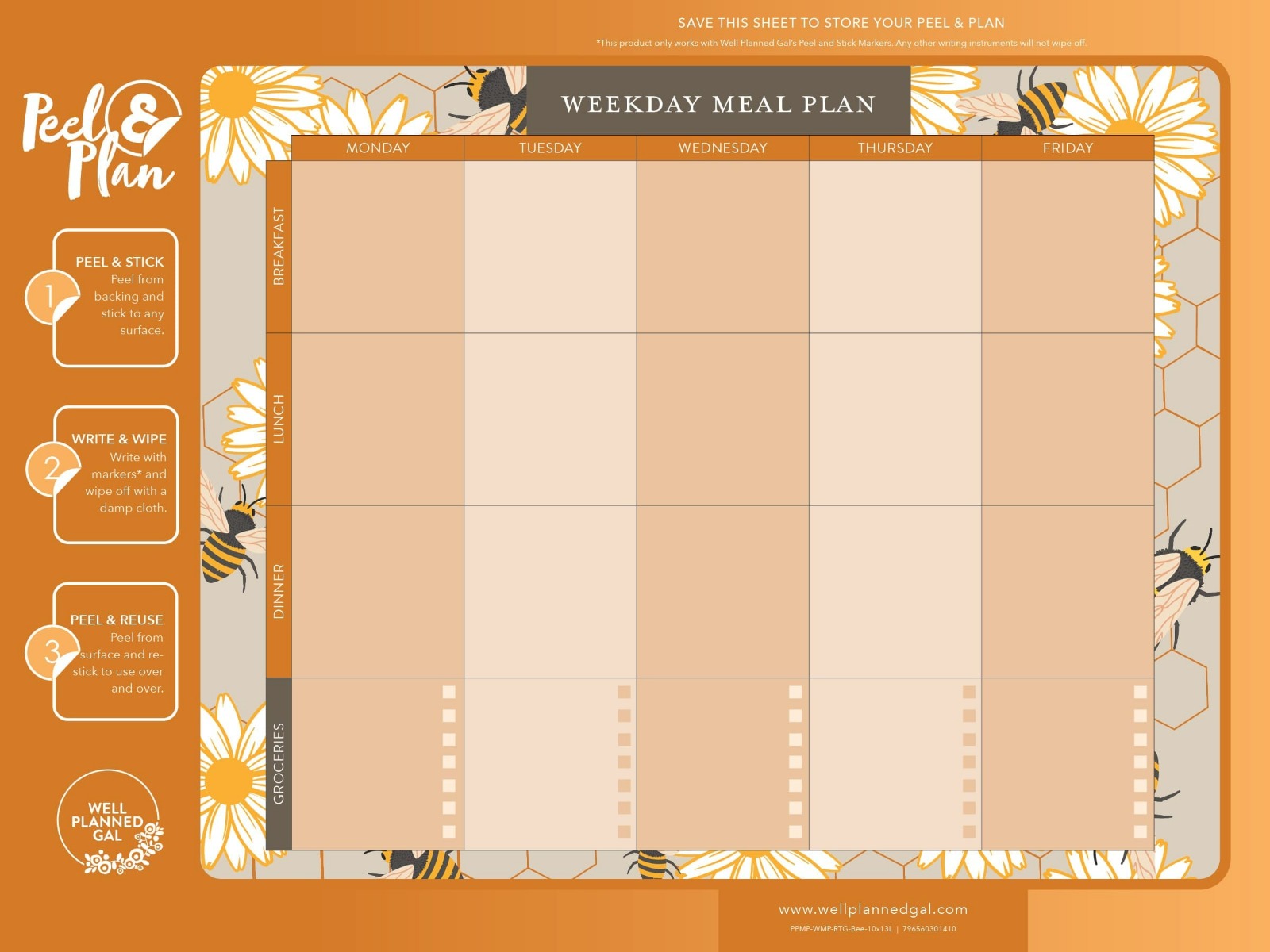 Weekday Meal Plan, Bees, 13x10L