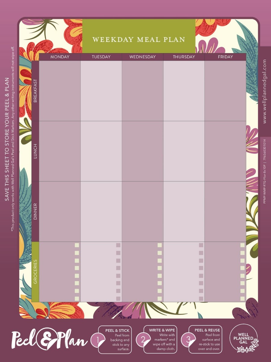 Weekday Meal Plan, Floral, 8x10P