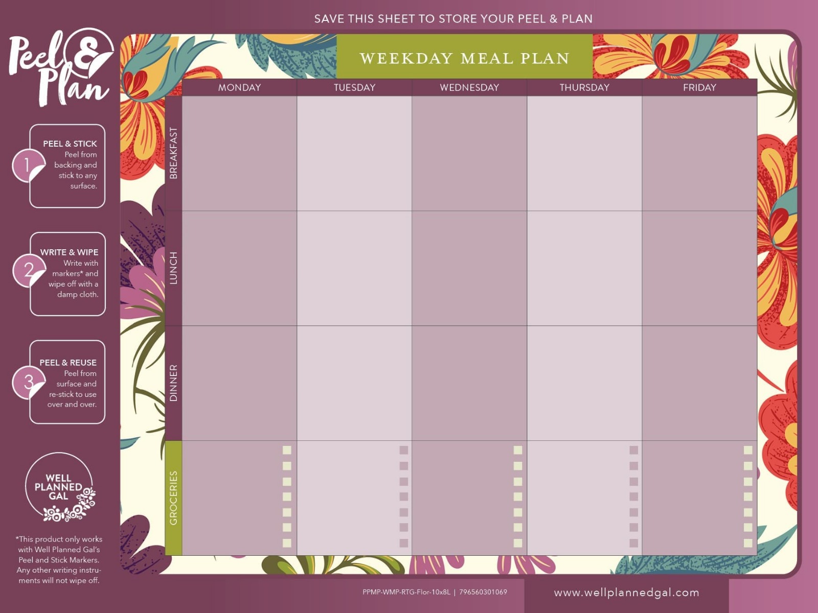 Weekday Meal Plan, Floral, 10x8L