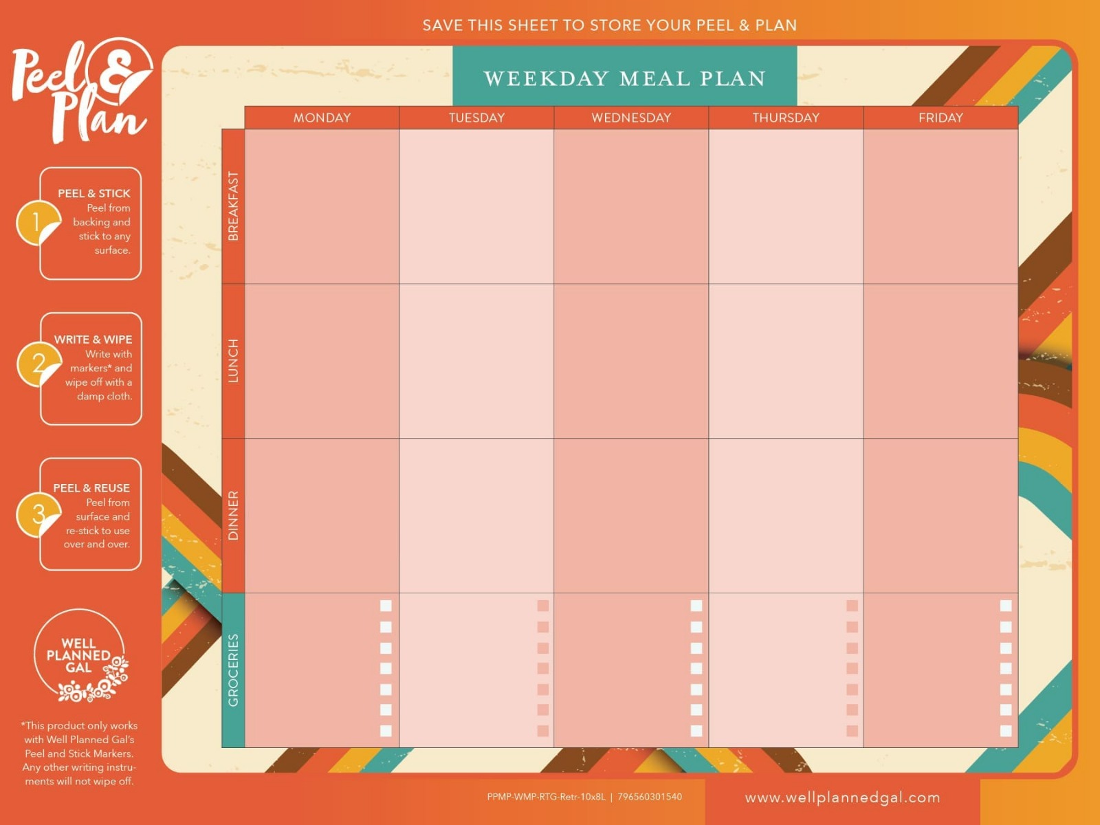 Weekday Meal Plan, Retro, 10x8L