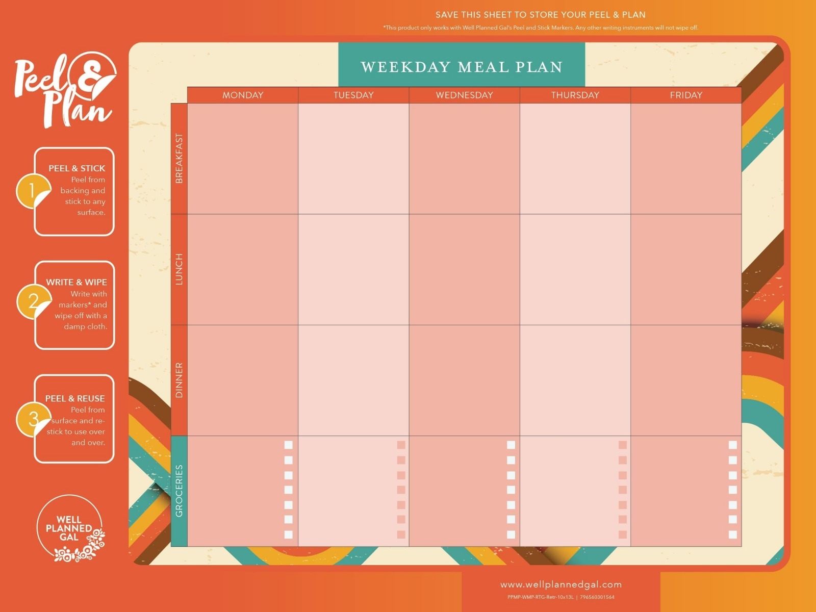 Weekday Meal Plan, Retro, 13x10L