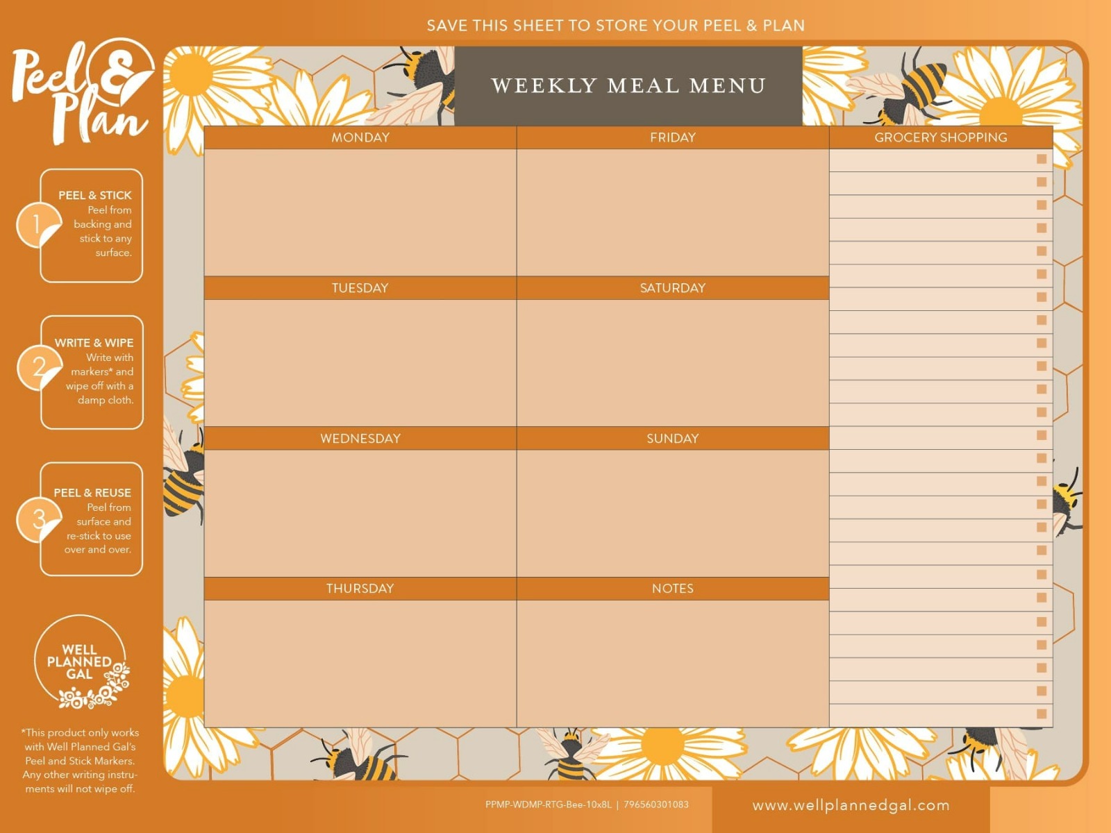 Weekly Meal Plan, Bees, 10x8L