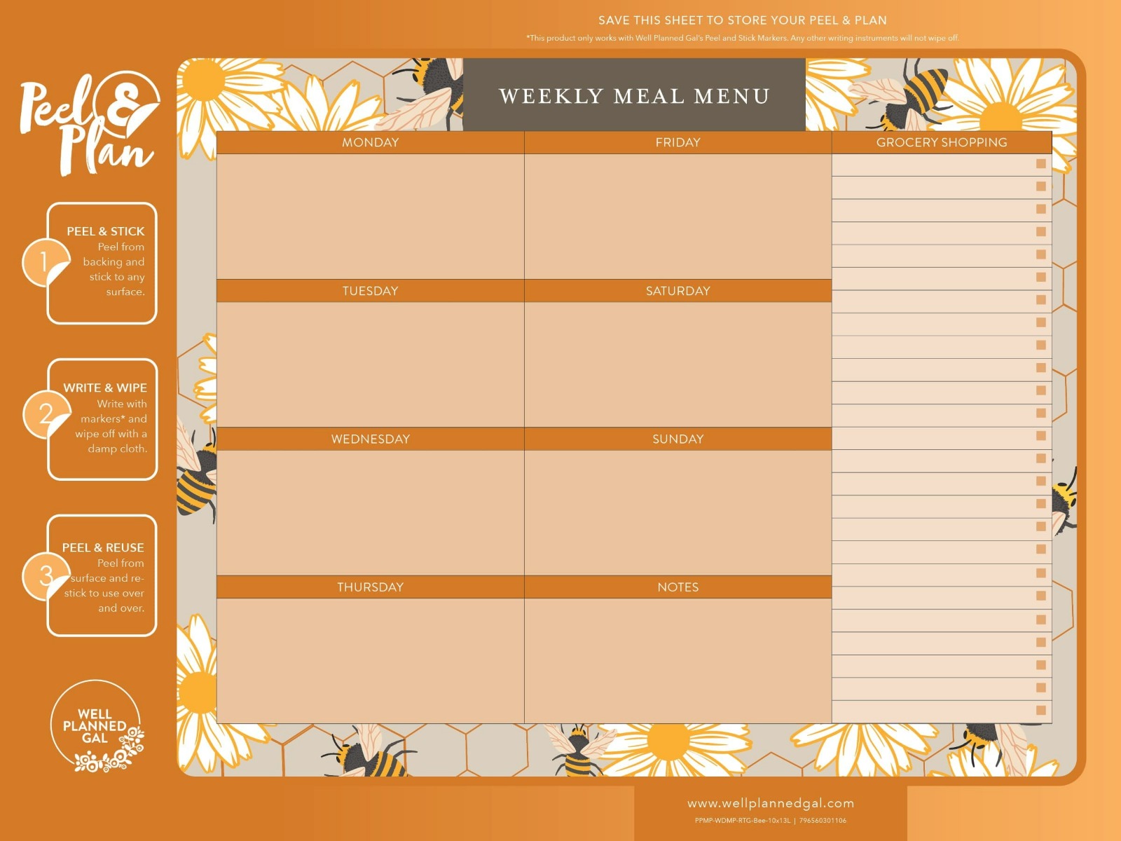 Ready to Go Weekly Meal Plan with Markers, Bees, 13x10L