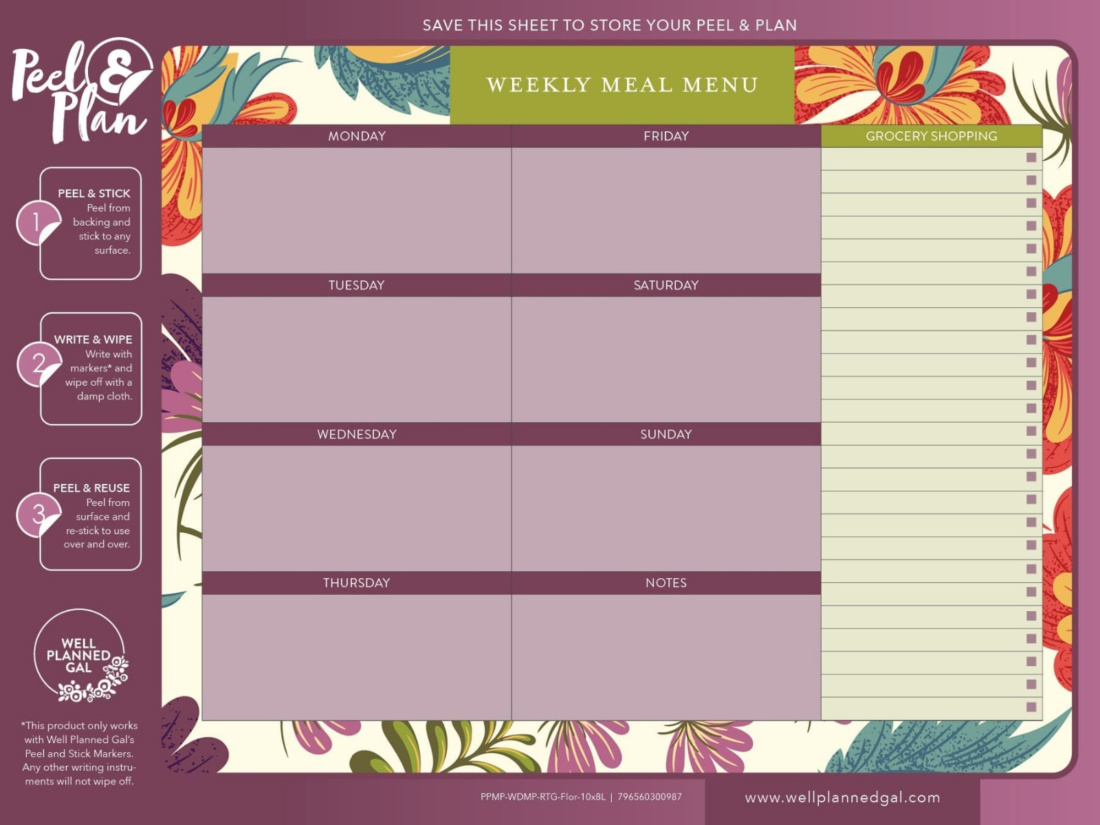 Weekly Meal Plan, Floral, 10x8L