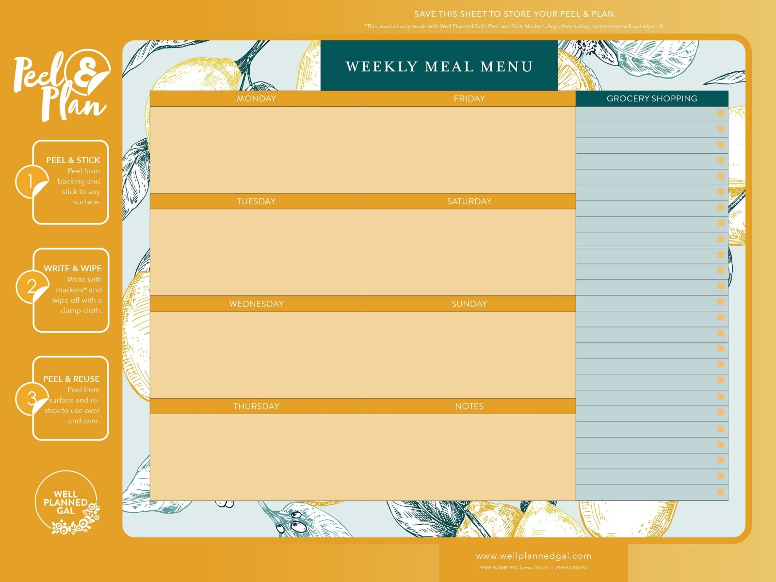 Ready to Go Weekly Meal Plan with Markers, Lemon, 13x10L