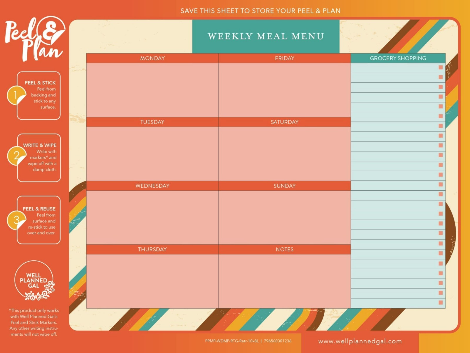 Weekly Meal Plan, Retro, 10x8L