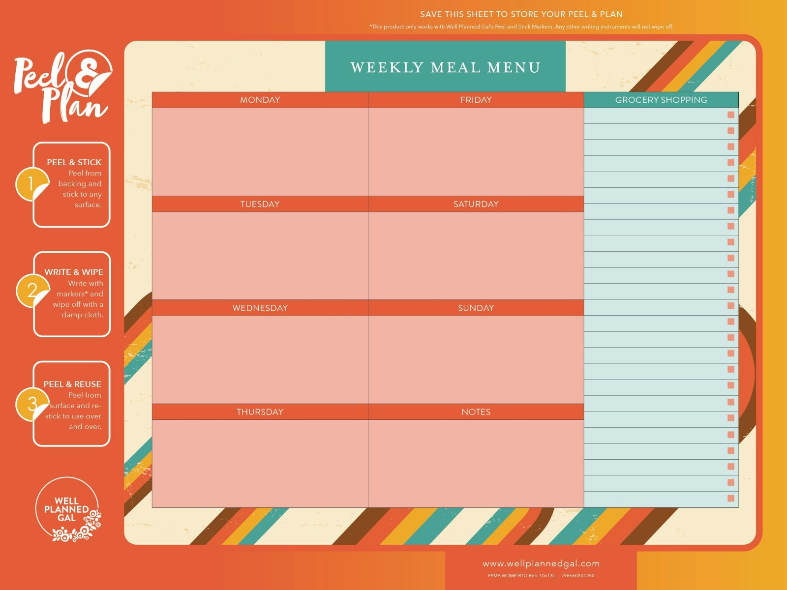 Ready to Go Weekly Meal Plan with Markers, Retro, 13x10L