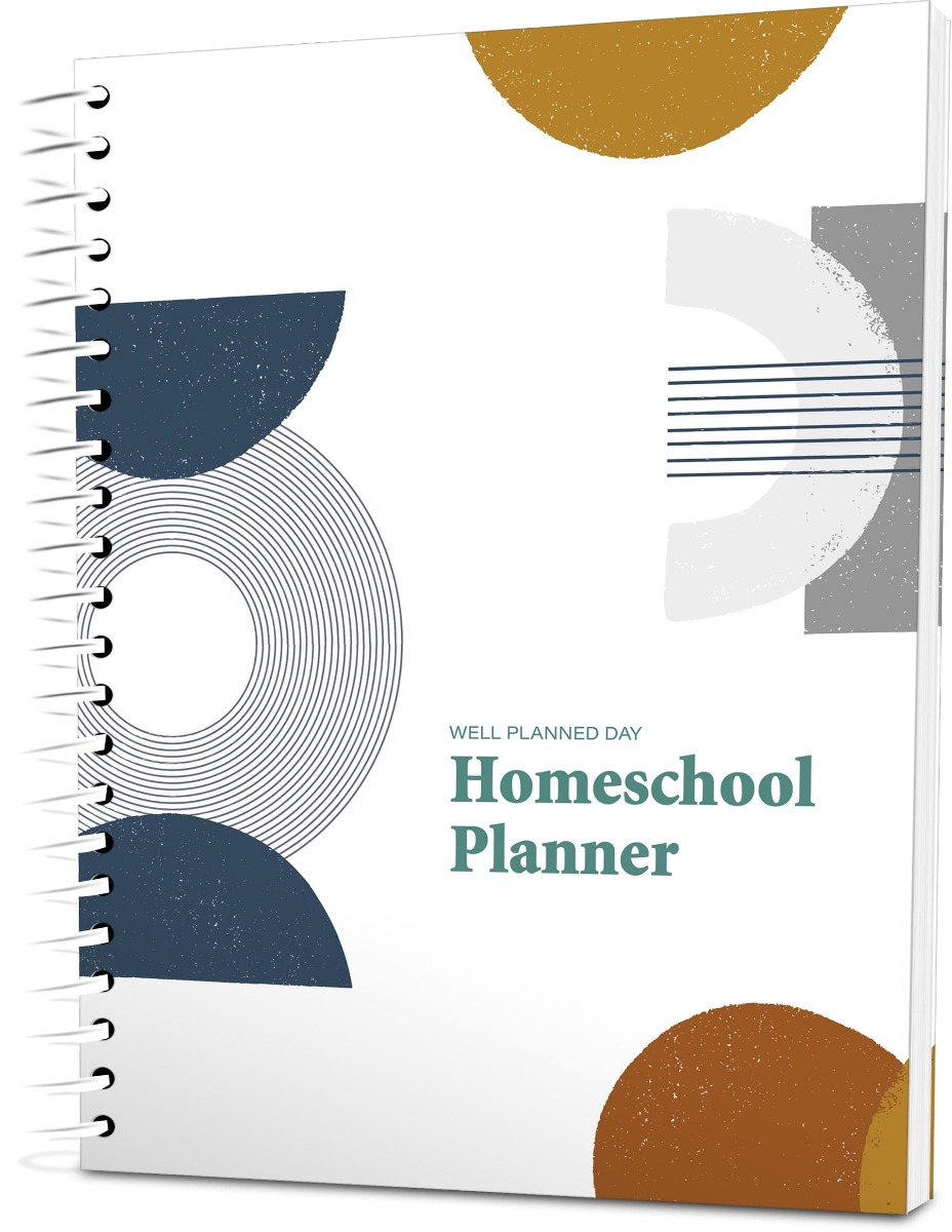 Custom Homeschool Portrait Planner - Midcentury White Background - Expanded Coil
