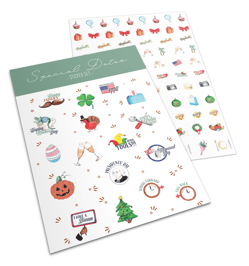 4 Sheet Pack Stickers: Monthly Tabs & Special Dates