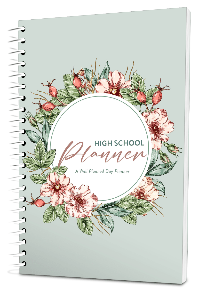 Custom High School Digest Planner - Wild Rose White Background - Spiral
