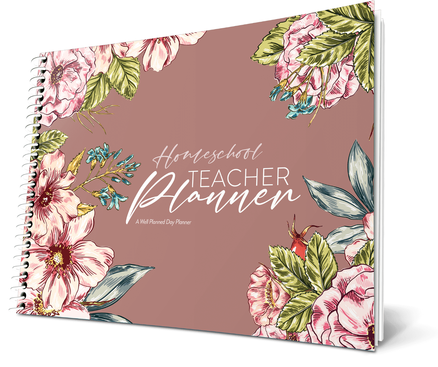 Custom Homeschool Landscape Planner - Wild Rose Color Background - Expanded Coil