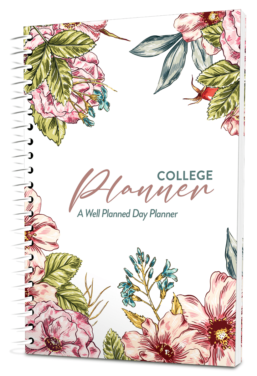 Custom College Digest Planner -  Wild Rose White Background - Spiral