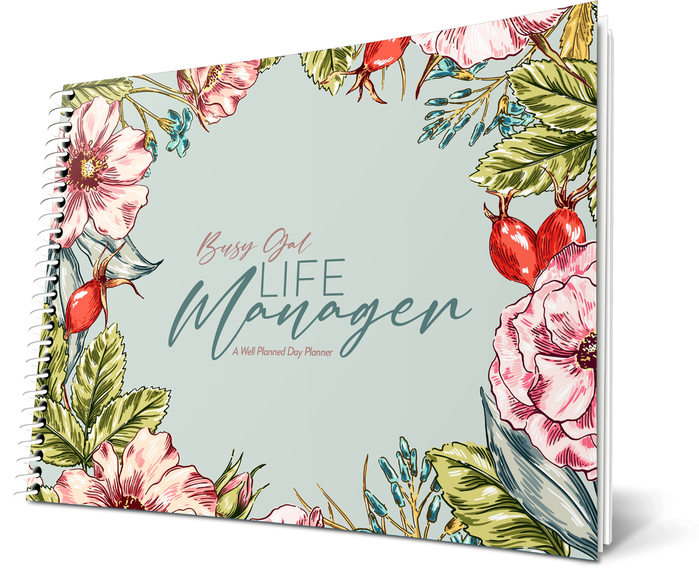 Custom Busy Gal Landscape Planner - Wild Rose Color Background - Expanded Coil